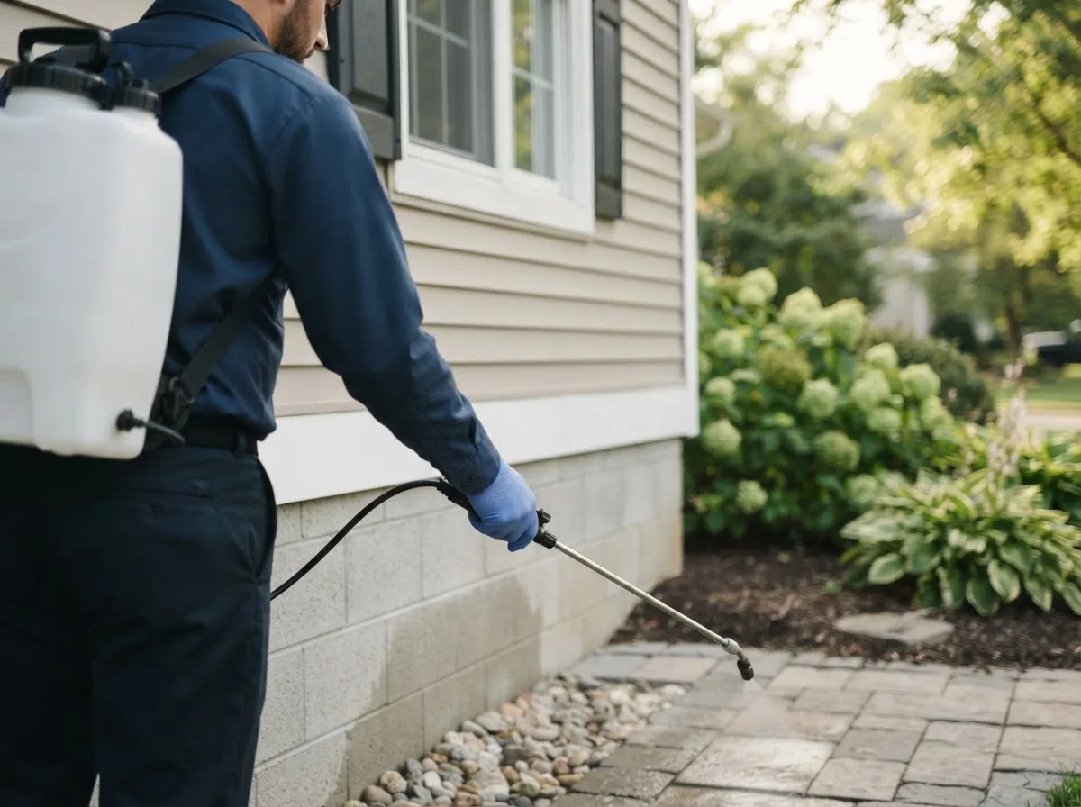 Pest control technician inspecting a home in Falkland, NC